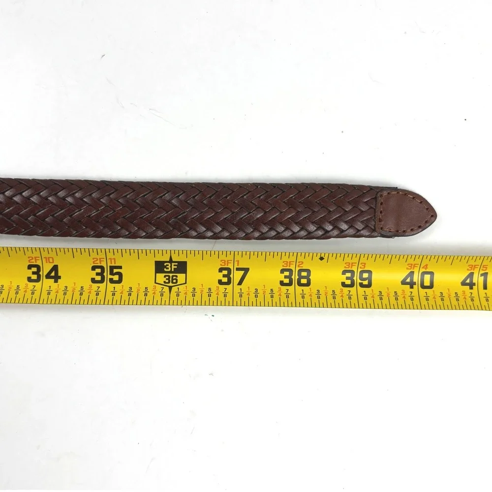 Braided Belt Mens SM 36 Brown‎ Bonded Leather Gold Buckle Woven Classic Preppy